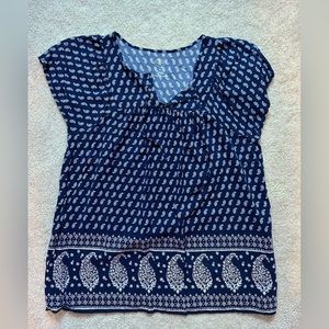 St John’s Bay blue paisley print blouse. Size M